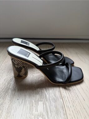 Dolce Vita Black Double Strap Square-Toe Mules with Textured Heel